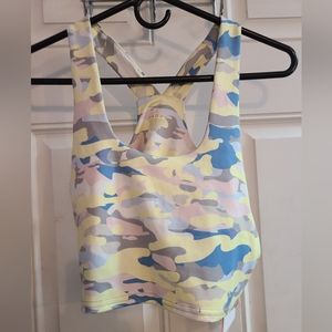 NWT X By Gottex Yellow Blue, Grey Camo Tank Sports Bra Womens Large